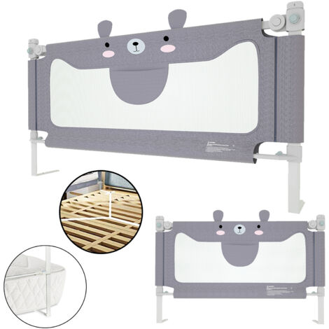 AUFUN Barrière de lit antichute, Barrière de lit pour enfants avec filet aéré, double protection, blocage de sécurité à l'arrêt, 200x70cm ,Gris