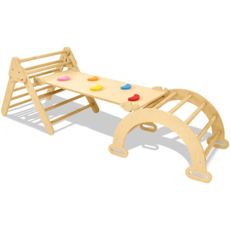 AUFUN Ensemble de 3 Jeux de Grimpe pour Enfants: Ensemble de 3 jeux d'escalade avec toboggan et arc d'escalade en bois, pour tout-petits, adapté aux enfants de 2 à 8 ans pour jeux intérieurs. (1/5)