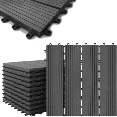 AUFUN Lot de 11 dalles de terrasse en plastique WPC - À clipser - Aspect bois - Avec système de clic - 30 x 30 cm - Pour jardin