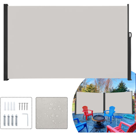 AUFUN Store latéral extensible 180 x 600 cm, double parasol polyester, brise-vent pour balcon, terrasse et jardin, Gris (1/5)