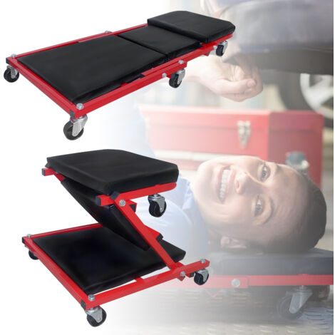 AUFUN 2 en 1 Chariot de Visite Mécanicien Chariot d’Atelier avec Support et Rouleau à 360 °, Max. 150 kg, 92 x 44 x 12 cm (1/5)