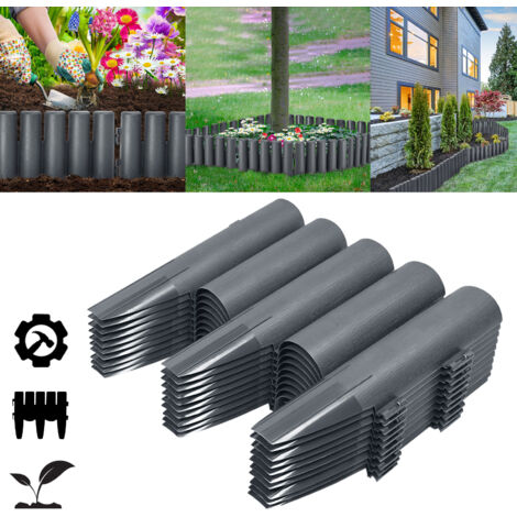 AUFUN bordure de pelouse en plastique polypropylène aspect bois, bordure de pelouse décorative de jardin, 8,4m anthracite