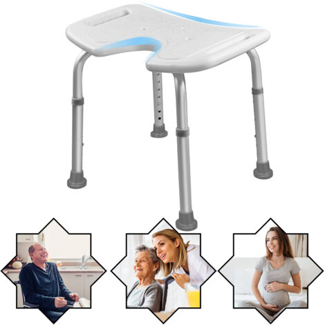AUFUN Tabouret de douche 35-51cm Hauteur réglable Tabouret de douche Type U Antidérapant Siège de bain Aide à la douche Siège de douche en aluminium et plastique pour personnes agées (1/5)