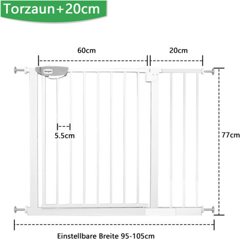 AUFUN Barrière de Sécurité pour enfants, Extensible, Barrière de Pression Sans Perçage, Grilles de Porte Barrières pour Bébé et Chiens, Porte de Protection D'escalier en Métal (Blanc, 95-105cm)