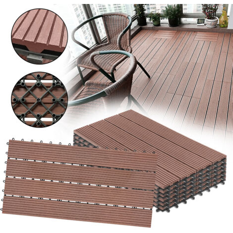 AUFUN Lot de 6 dalles de terrasse en plastique WPC - À clipser - Aspect bois - Avec système de clic - 30 x 60 cm - Pour jardin