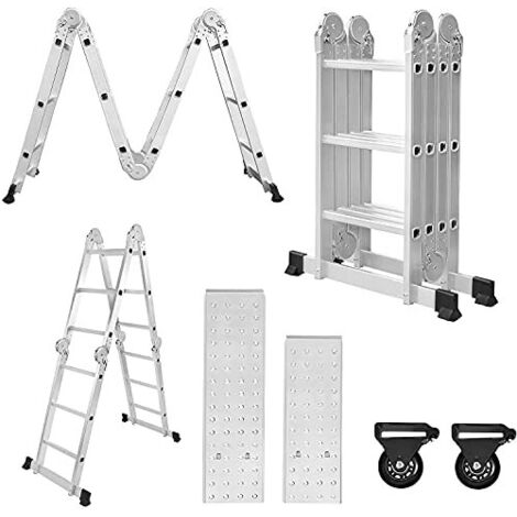 Naizy – Échelle télescopique 340 cm – Aluminium 6 en 1 – Charge maximale 150 kg – 12 échelons – 2 roulettes et plateforme