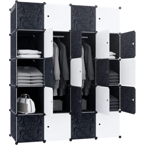 Naizy – Armoire en plastique 20 cubes 35x35cm – Dimensions 145x37x178cm – Panneaux imperméables – Système d'étagères enfichables noir et blanc