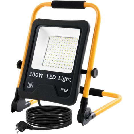 Naizy – Projecteur de chantier LED 100W 8500LM étanche IP66 avec câble 3M – Lumière blanche froide 6000K – Angle de faisceau 120° – Aluminium moulé