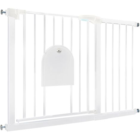 Naizy – Barrière de sécurité extensible 105-115 cm – Sans perçage avec porte pour animaux – Double verrouillage – Grille métallique robuste