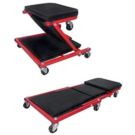 Naizy – Planche à roulettes d'atelier 2 en 1 – Siège et planche de montage pliable – Charge 150 kg – Roues pivotantes 360° – Confort ergonomique