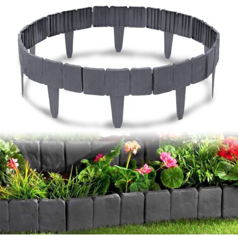 Naizy – Bordure de jardin en plastique effet pierre 2,5m – Lot de 10 pièces – Dimensions 25 x 23 cm – Résistante aux intempéries, facile à installer