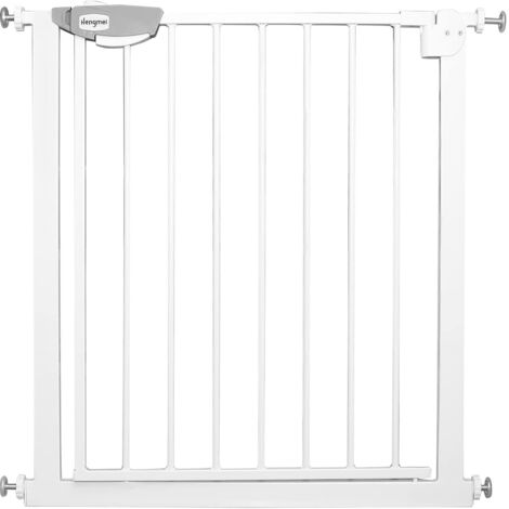 Naizy – Barrière de sécurité pour enfants sans perçage – Grille métallique – Largeur extensible 75-85 cm – Double verrouillage – Blanc