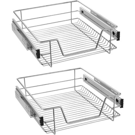 Naizy – Tiroir télescopique 2x 50 cm – Métal chromé – Capacité 20 kg – Rails à roulement à billes pour accès facile – Montage rapide