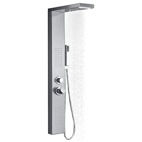 Naizy – Panneau de douche 4 en 1 – Douche pluie, cascade, massage – Acier inoxydable 304 finition brossée – Connexion plomberie standard 1/2''