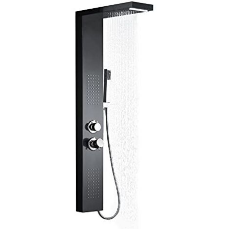 Naizy – Panneau de douche 4 en 1 – Douche pluie, cascade, massage – Acier inoxydable 304 finition brossée – Installation rapide