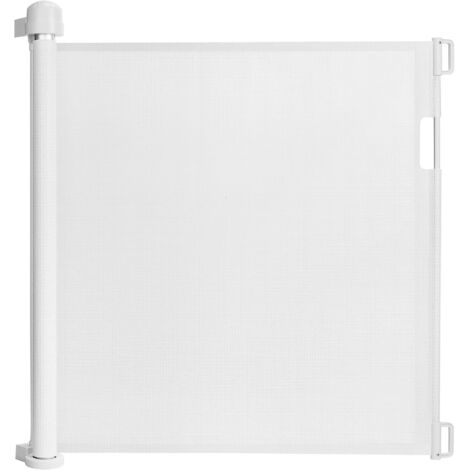 Naizy – Barrière de sécurité rétractable pour bébés et chiens – 87 cm (H) x 180 cm (L) – Installation facile sans seuil – Aluminium et maille PVC blanc