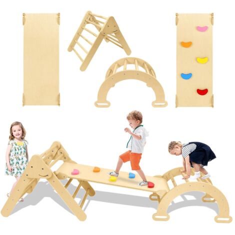 Naizy – Triangle d'escalade 3 en 1 – Aire de jeux intérieure avec toboggan – Échelle et planche d'escalade en bois de bouleau – Charge jusqu'à 40 kg
