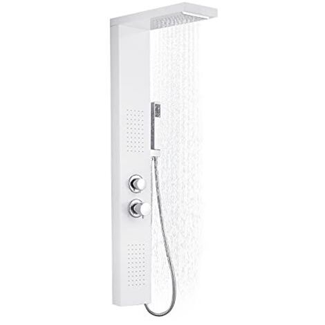 Naizy – Colonne de douche encastrée 4 en 1 – Douche pluie, cascade, massage – Acier inoxydable 304 finition brossée – Dimensions 20x47x115cm