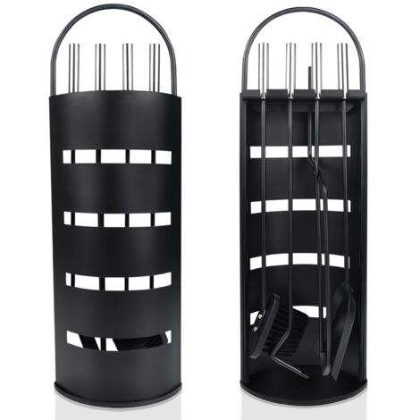 Naizy – Serviteur de cheminée 5 pièces en acier inoxydable noir – Support antidérapant – Dimensions 23x15x67cm – Ustensiles pour entretien du feu
