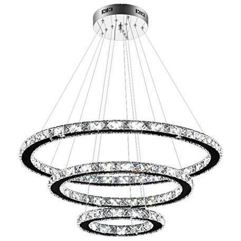 Naizy – Lustre LED 96 W blanc froid – Lampe suspendue design en cristal – 3 anneaux réglables (Φ : 30/50/70 cm) – Économie d'énergie A++