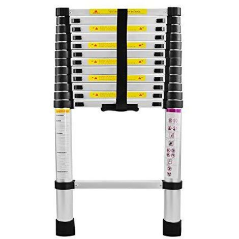 Naizy – Échelle télescopique aluminium 3.8m – Charge 150kg – 12 échelons – Rangement compact pour travaux intérieurs et extérieurs