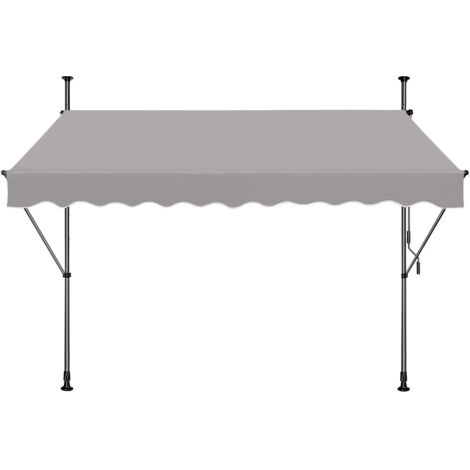 Store de balcon rétractable 250 x 120 cm - Avec manivelle, Sans perçage, Protection UV, Hauteur réglable - Gris Clair NAIZY