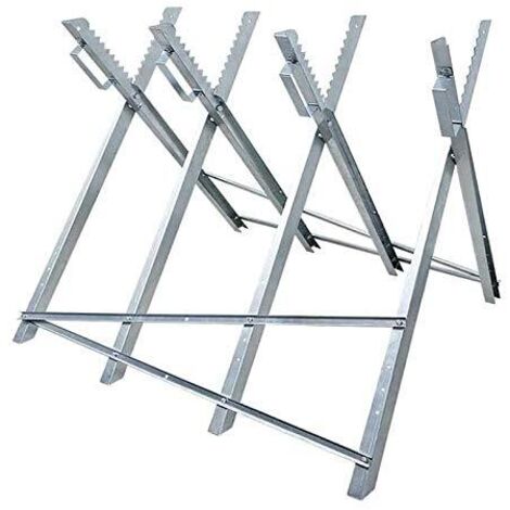 Chevalet de sciage 82x80,5x79cm Pliable Métal Chevalet de sciage en bois Galvanisé Support de sciage avec scie octogonale à dents Chevalet de sciage à chaîne Argent NAIZY