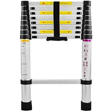 Naizy – Échelle télescopique 2.6M en aluminium – Charge maximale 150 kg – 12 échelons – Pliable et portable – Hauteur déployée 380 cm