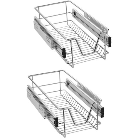 Naizy – Tiroir de cuisine télescopique 2x 30 cm – Métal chromé – Charge maximale 20 kg – Accès fluide avec rails à roulement à billes