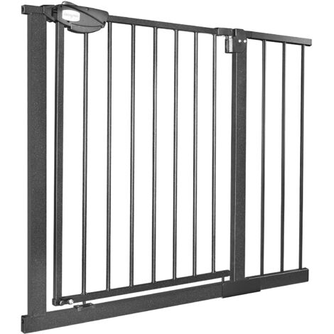 Barrière de Sécurité pour enfants, barrière d'escalier avec sans perçage et grille métallique 85 - 95 cm de large - Noir NAIZY