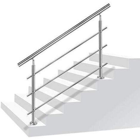 Support de main Courante inox Garde-corps avec 2 poteaux pour balcon Escaliers intérieurs et extérieurs - 150cm 3 entretoises NAIZY