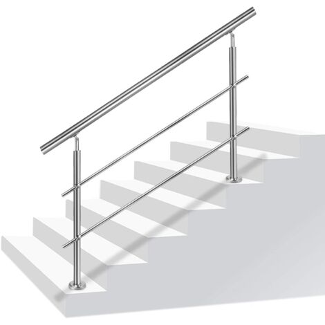 Naizy – Rampe d'escalier en inox 200cm – Poteaux ajustables pour installation facile – Résistante aux intempéries – Support pour personnes à mobilité réduite (1/5)