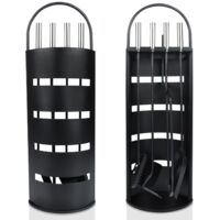 Naizy – Serviteur de cheminée 5 pièces en acier inoxydable noir – Support antidérapant – Dimensions 23x15x67cm – Ustensiles pour entretien du feu