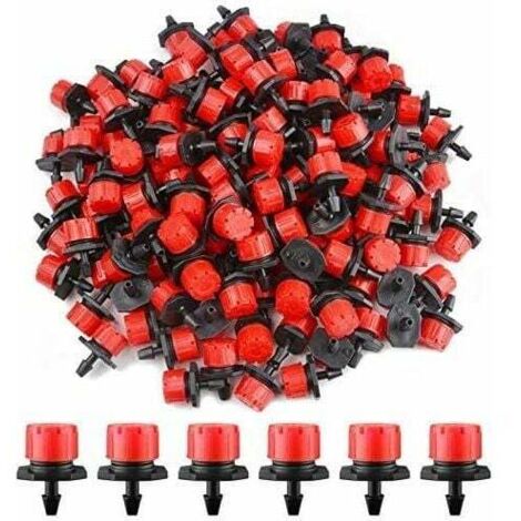 200 Stück 1/4 Zoll verstellbare Tropfer, Mikro-Tropfbewässerungssystem, Nebeldüsen für Gemüsegärten oder Blumenbeete (rot) (1/4)
