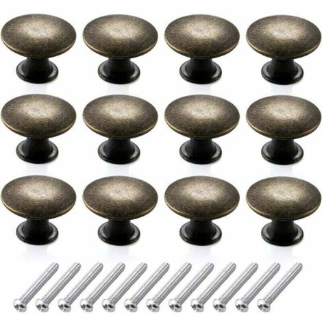 12er-Pack runde Kommodenknöpfe im Vintage-Stil, antike Retro-Möbelknöpfe aus Messing, Griffe für Küchenschubladen (30 mm, Bronze) (1/4)