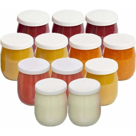 12er-Set Joghurtbecher aus Glas mit tropfsicherem Deckel – Hergestellt in Frankreich – Für Joghurtbereiter, Multikocher und Küchenmaschinen (Thermomix, SEB usw.) – 143 ml / 125 Gramm