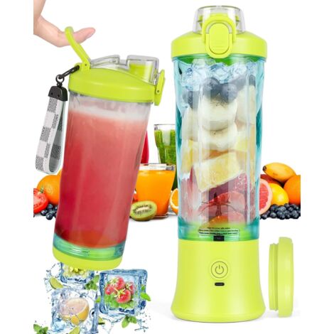Tragbarer Smoothie-Mixer, 600 ml, mit 6 Klingen, 4000 mAh, Mini-Mixer kann 25 Tassen Saft auspressen, für Büro, Camping und Reisen, Gelb (1/5)