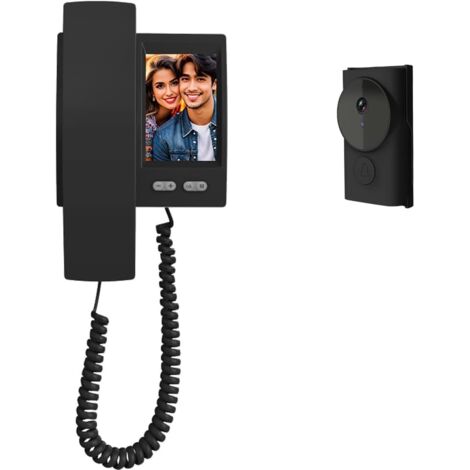 Kabellose Türklingel mit Kamera und 1080P-Bildschirm (IP44 wasserdicht, schwarz): kabellose Video-Türsprechanlage mit Zwei-Wege-Audio-Video, Nachtsicht ohne APP, WLAN und Abonnement (1/4)