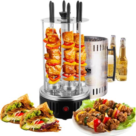 Mini-Dönergrill für Zuhause, Elektrischer Kebab-Automat, Vertikalgrill, Dönerspieße aus Edelstahl, Tischgrill-Drehspieß mit 6 Spießen