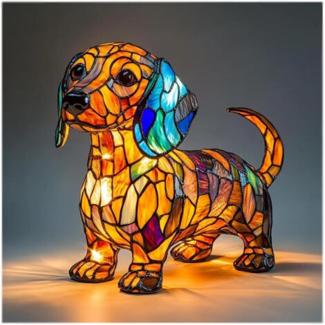 Dackel BArtistic Nachtlicht, Niedliche Hundemotiv LED Tischlampen, Getöntes Harz Französische Bulldogge Tisch Nachtlicht,Vintage Tier Innendekoration