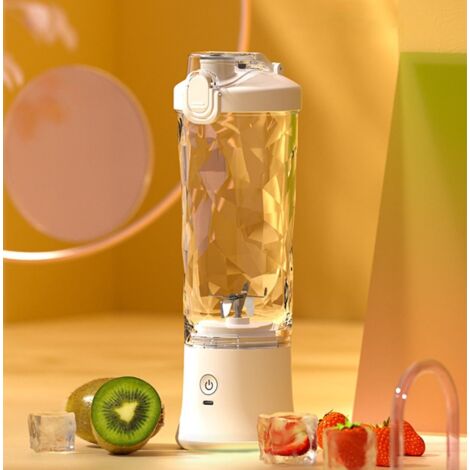 Tragbarer Mixer, elektrischer USB-Entsafter, kabellos, 600 ml/22 oz, persönliche Größe, Ausgusskopf, 6 Klingen, für Sport und Reisen, Weiß (1/5)