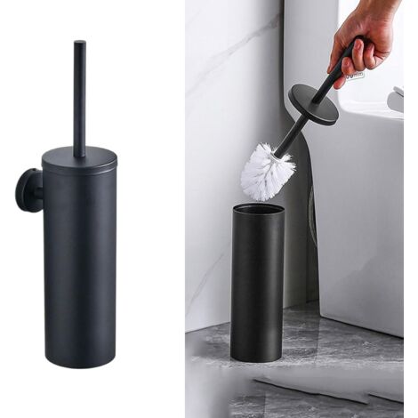 Schwarze Toilettenbürste und Halter zur Wandmontage, Badezimmer-Reinigungsbürste aus Aluminiumlegierung, langlebige Toilettenbürste und Halter, leicht zu reinigen (1/4)