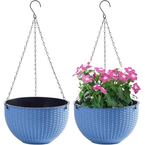 2er-Set Hängeblumentöpfe mit Edelstahlkette, Hängeblumentöpfe für den Balkon drinnen und draußen und Hängeblumentöpfe (Kaliber 21 cm, blau) (1/4)