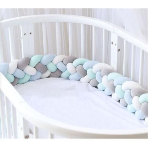 2M Baby Bettumrandung Schlangenkissen Geflochtenes Kissen Stoßstange Samt Babyschutz Grau+Weiß+Blau+Grün