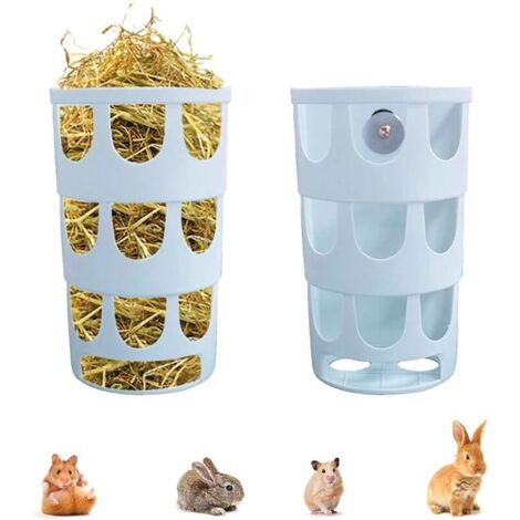 2 Stück Grasfutterspender, Heufutterspender, Kaninchen-Heufutterspender, Kunststoff-Futterspender, aufhängbarer poröser Futterspender, für Meerschweinchen, Chinchillas, Kaninchen, Blau