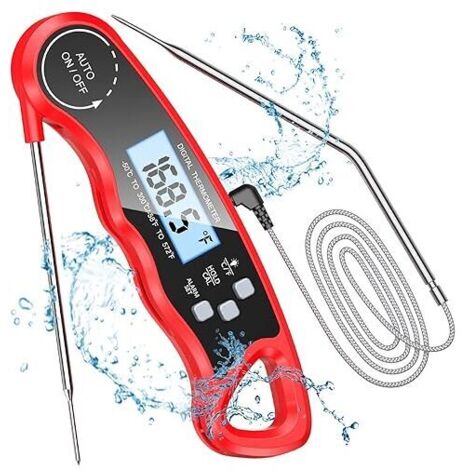 Küchenthermometer, sofort ablesbares Kochthermometer mit 102 cm faltbarer Sonde, Hintergrundbeleuchtung und Magnet, digitales Thermometer zum Kochen, Fleisch, Grillen, Steak, Öl, Milch, Wein (1/4)