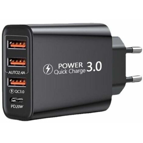 Quick Charge 3.0 USB-Wandladegerät und USB-C-Kabel, QC 3.0 30 W/6 A, 4 Ports, schnelles Wandladegerät, universelles Mehrfach-USB-Netzteil für Samsung Galaxy S10/S9/S8 Plus/Note 8, Huawei