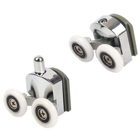 4er Set Doppelrollen - für Duschschiebetür, 2 Räder 23 mm Durchmesser, Zinklegierung, Badezimmer (1/4)