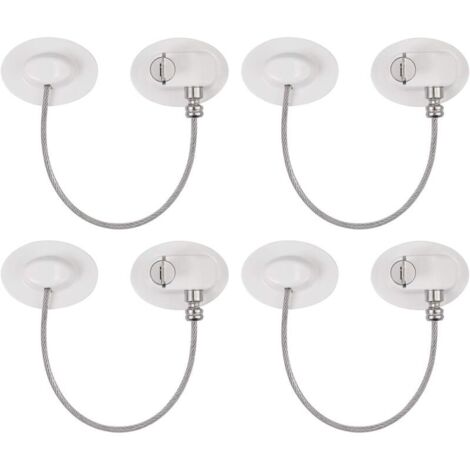 4 Stück Mini-Kühlschranktürschlösser, Kindersicherung, stark haftendes Schloss für Kühlschrank, Schrank, Schublade, Werkzeuge, Tür, Fenster, Schloss, weiß (1/4)