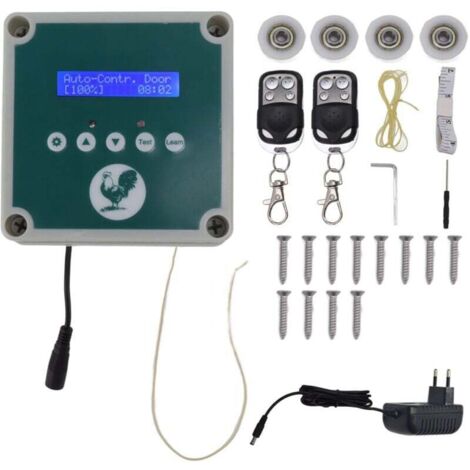 Automatischer Hühnerstalltür-Controller, IP44 wasserdichter Hühnerstalltür-Antriebsmotor mit Netzteil, LED-Anzeige, Timer/Erkennung (EU-Stecker) (1/4)